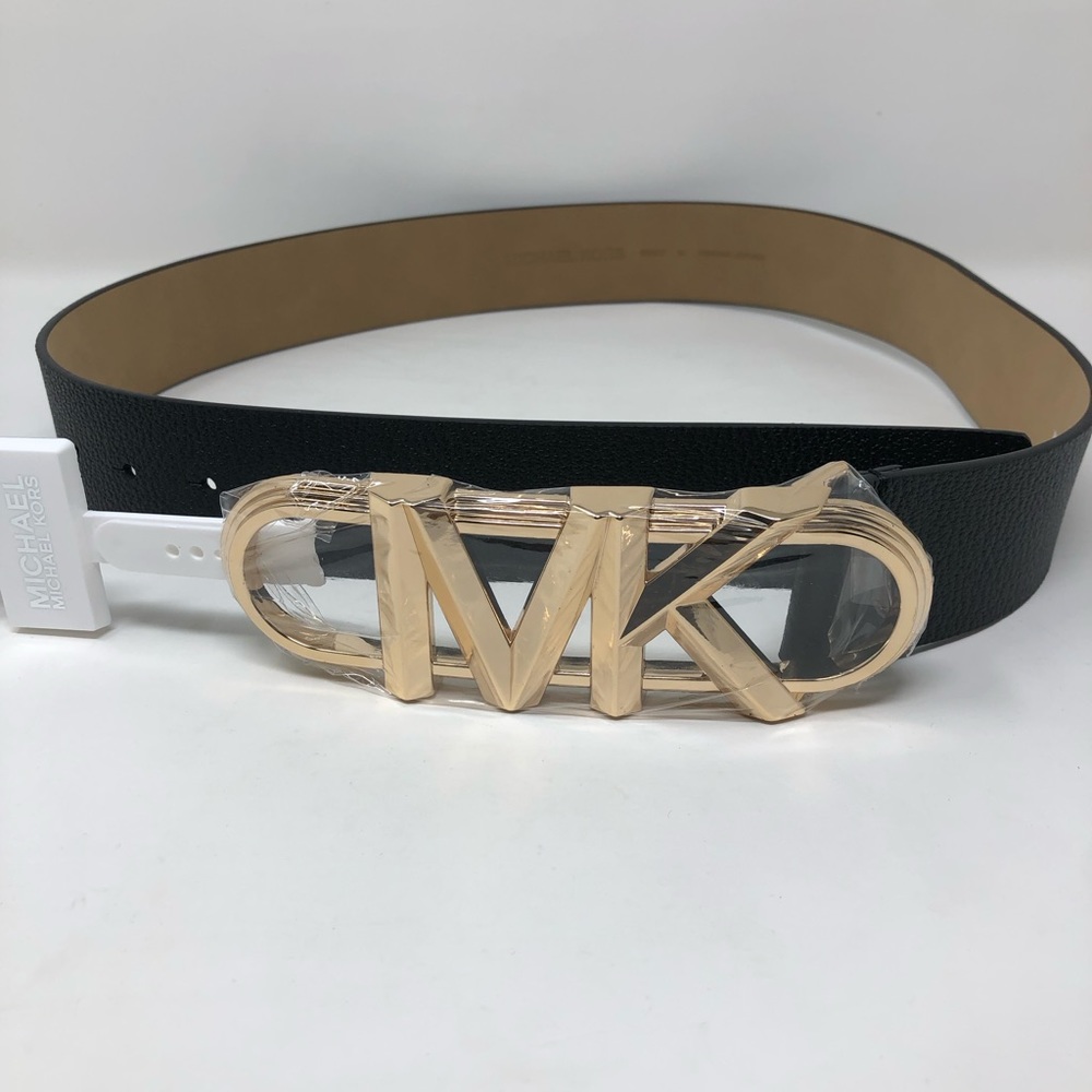 Women's Leather Waist Belt with Logo Buckle